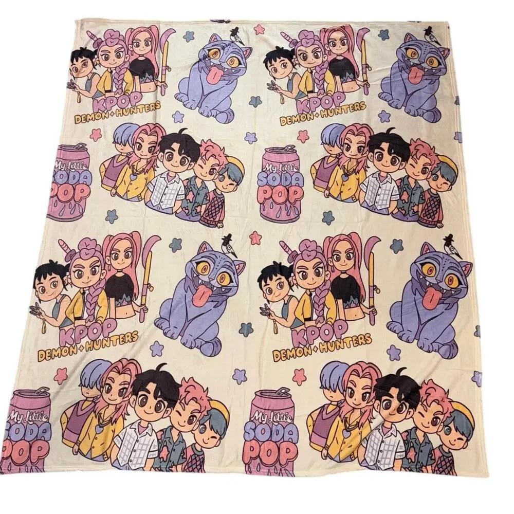 KPop Demon Hunters Fleece Throw Blanket My Little Soda Pop Plush NWOT Soft Rumi